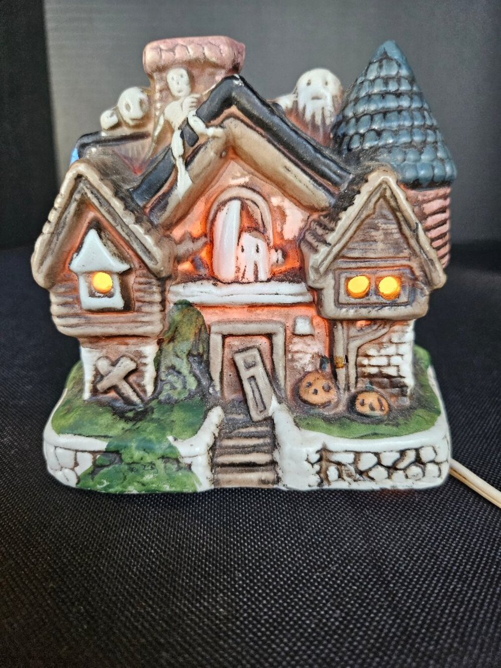 Vintage Ceramic Halloween Haunted House Light Up Village Figurine Spooky